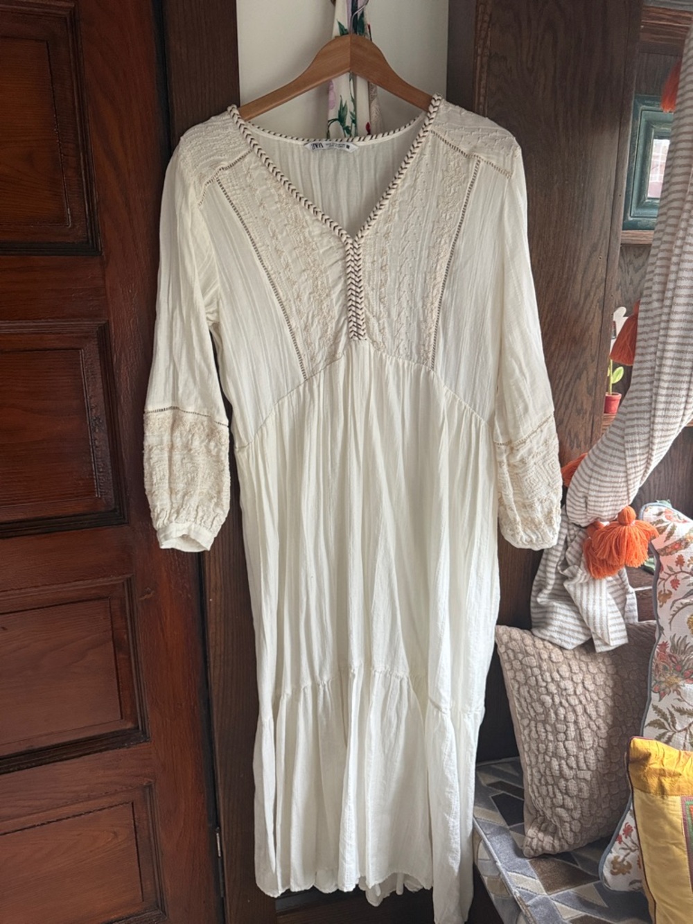 Zara Ivory Crochet-Trim Maxi Dress